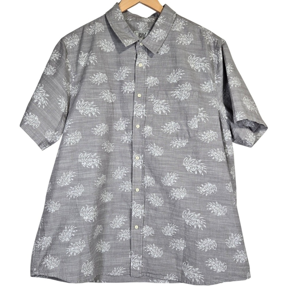 PX Clothing Mens‎ Gray Tropical Leaf Print Short Sleeve Button Up Shirt XL